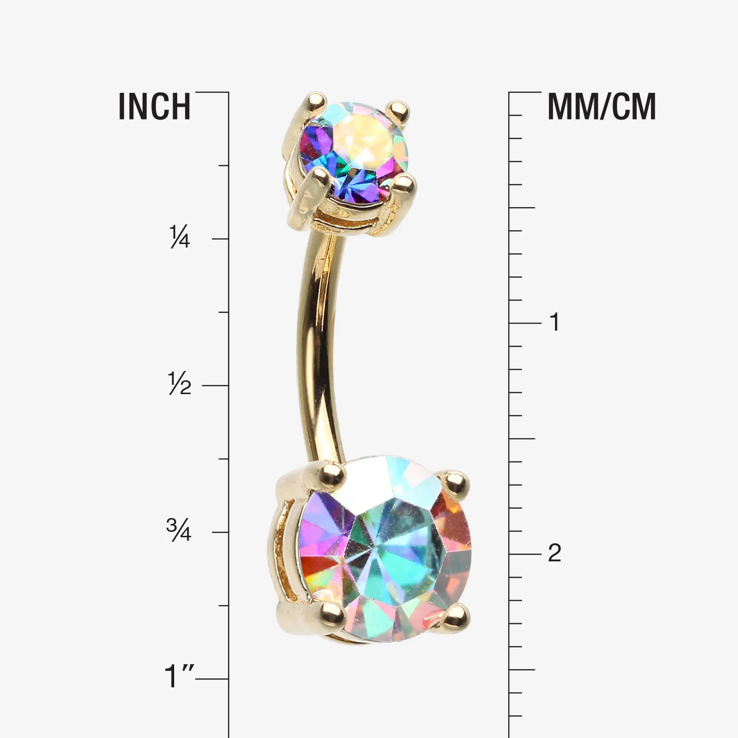 Golden Aurora Sparkle Prong Set Belly Button Ring - Image 2