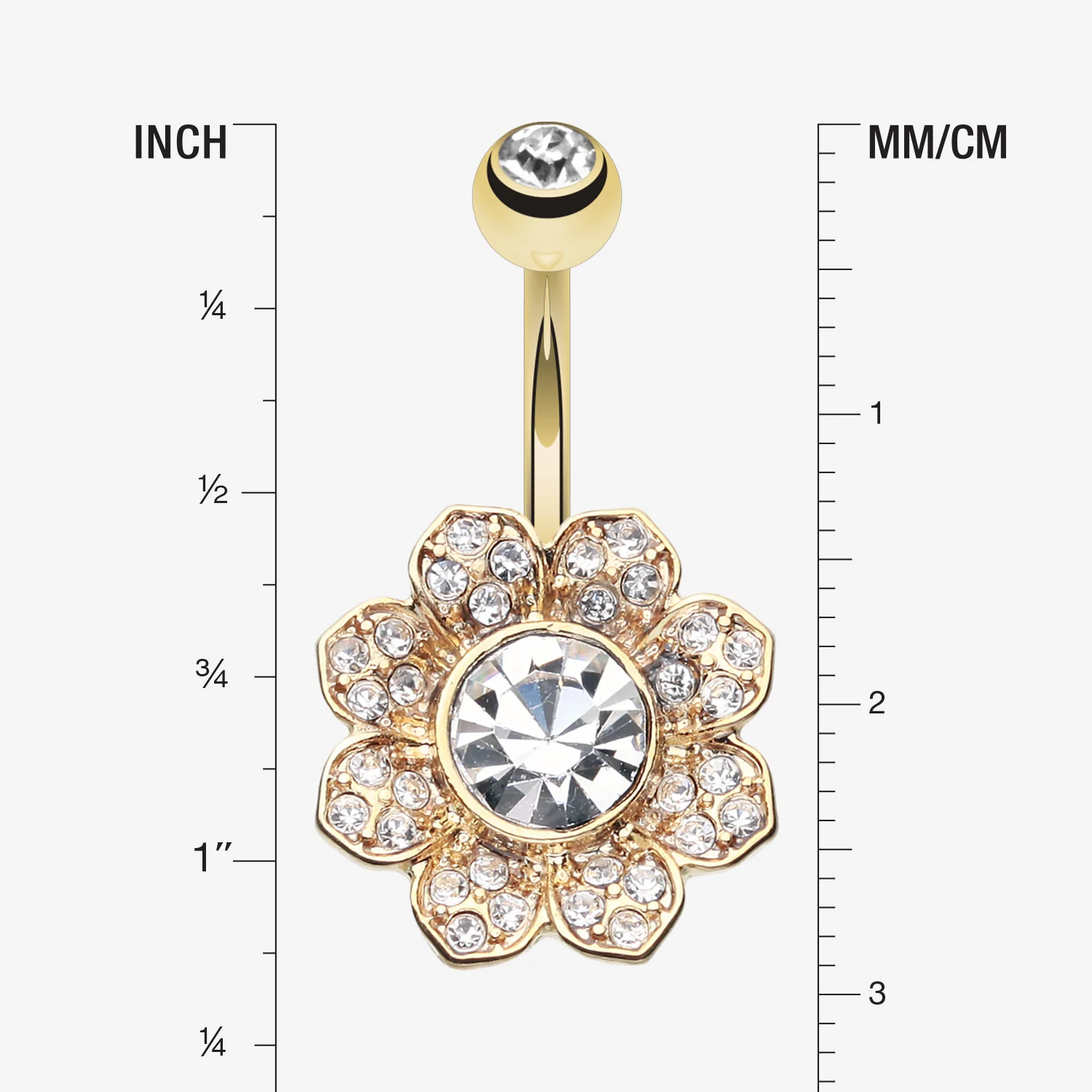 Golden Avens Flower Sparkle Belly Button Ring - Image 2
