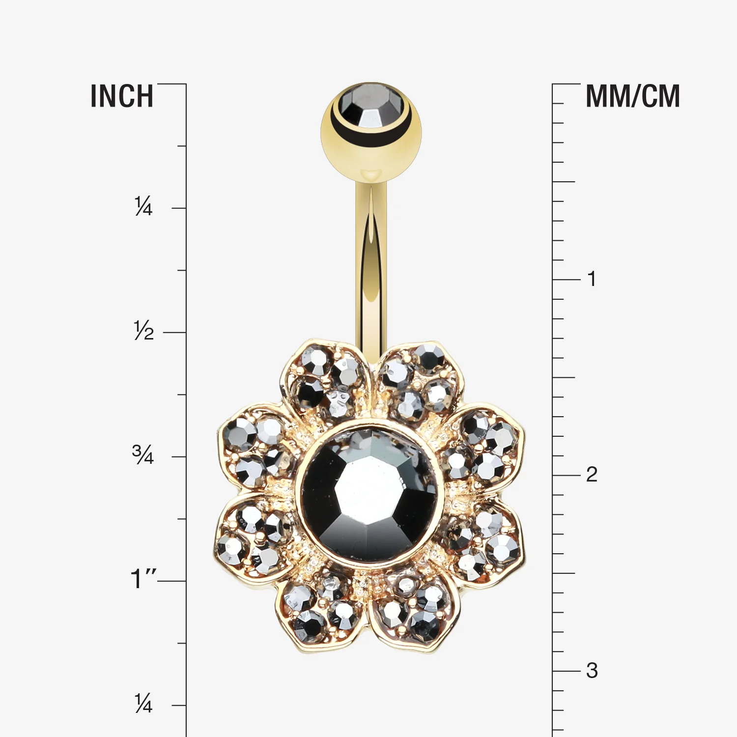 Golden Avens Flower Sparkle Belly Button Ring - Image 2