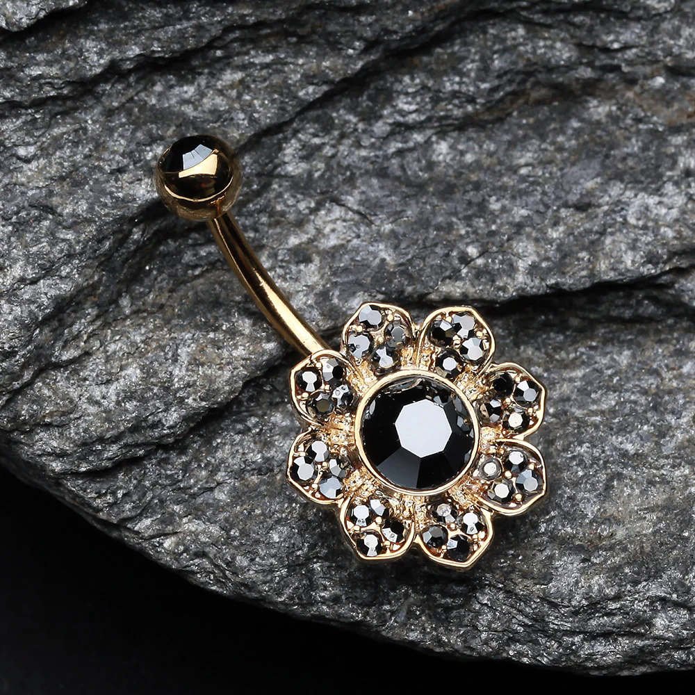 Golden Avens Flower Sparkle Belly Button Ring - Image 3