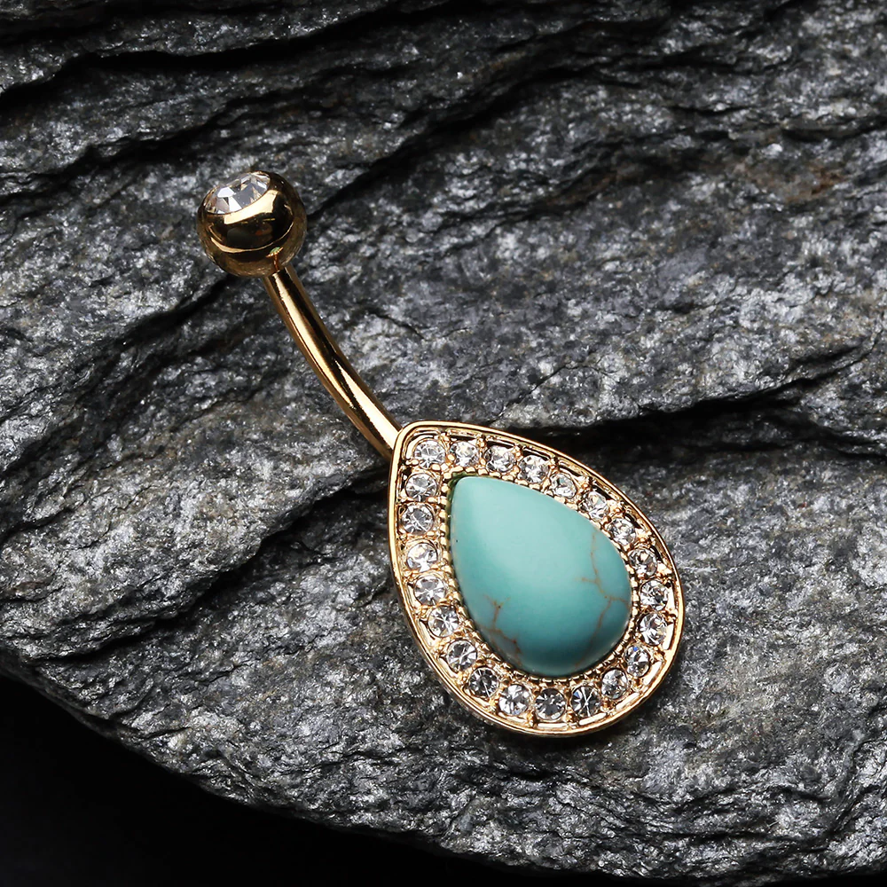 Golden Avice Turquoise Multi-Gem Belly Button Ring - Image 3