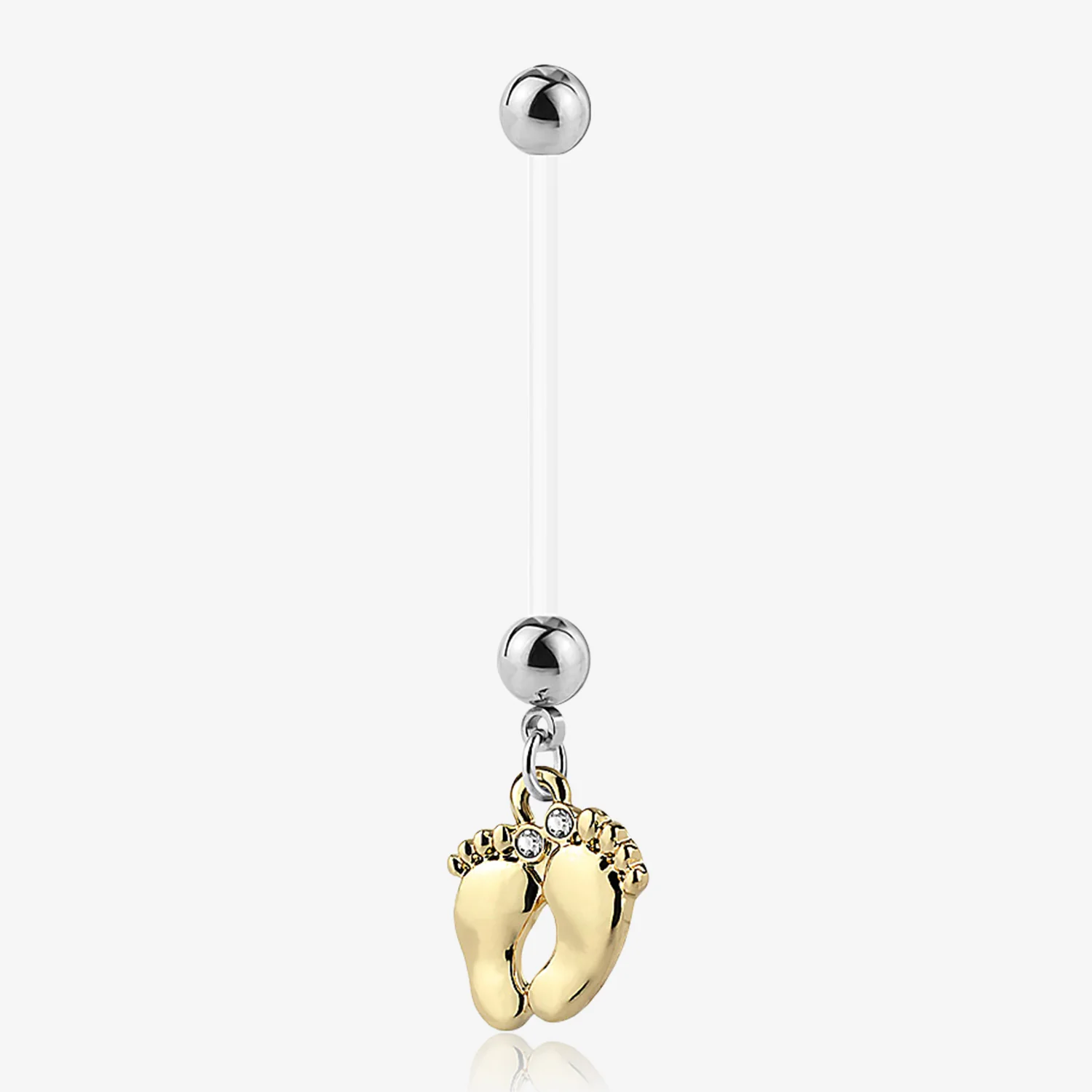 Golden Baby Feet Sparkle Dangle Bio-Flex Pregnancy Belly Button Ring