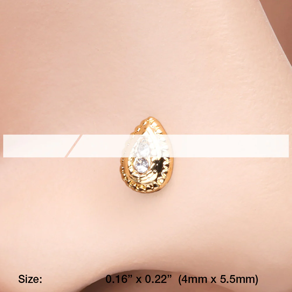 Golden Bali Avice Teardrop Sparkle L-Shaped Nose Ring - Image 3