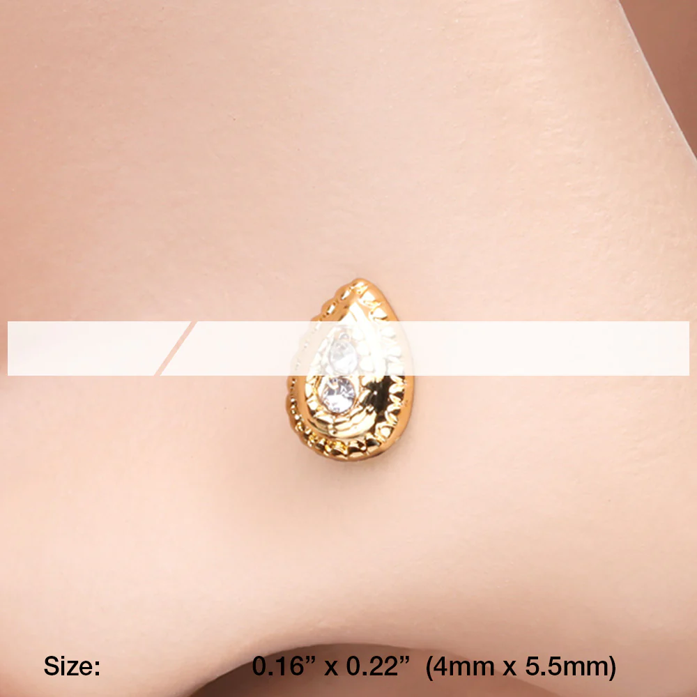 Golden Bali Avice Teardrop Sparkle Nose Stud Ring - Image 3