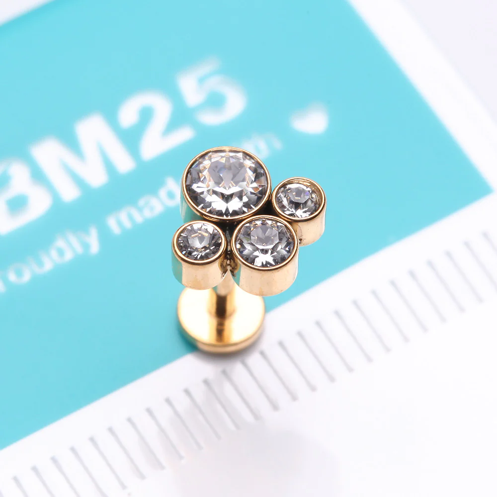 Golden Bali Bauble Sparkle Top Internally Threaded Steel Labret - Image 3