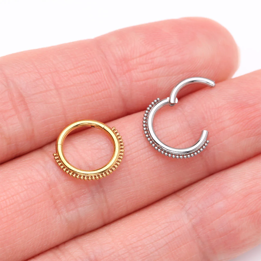 Golden Bali Beaded Ball Essence Steel Clicker Hoop Ring - Image 4
