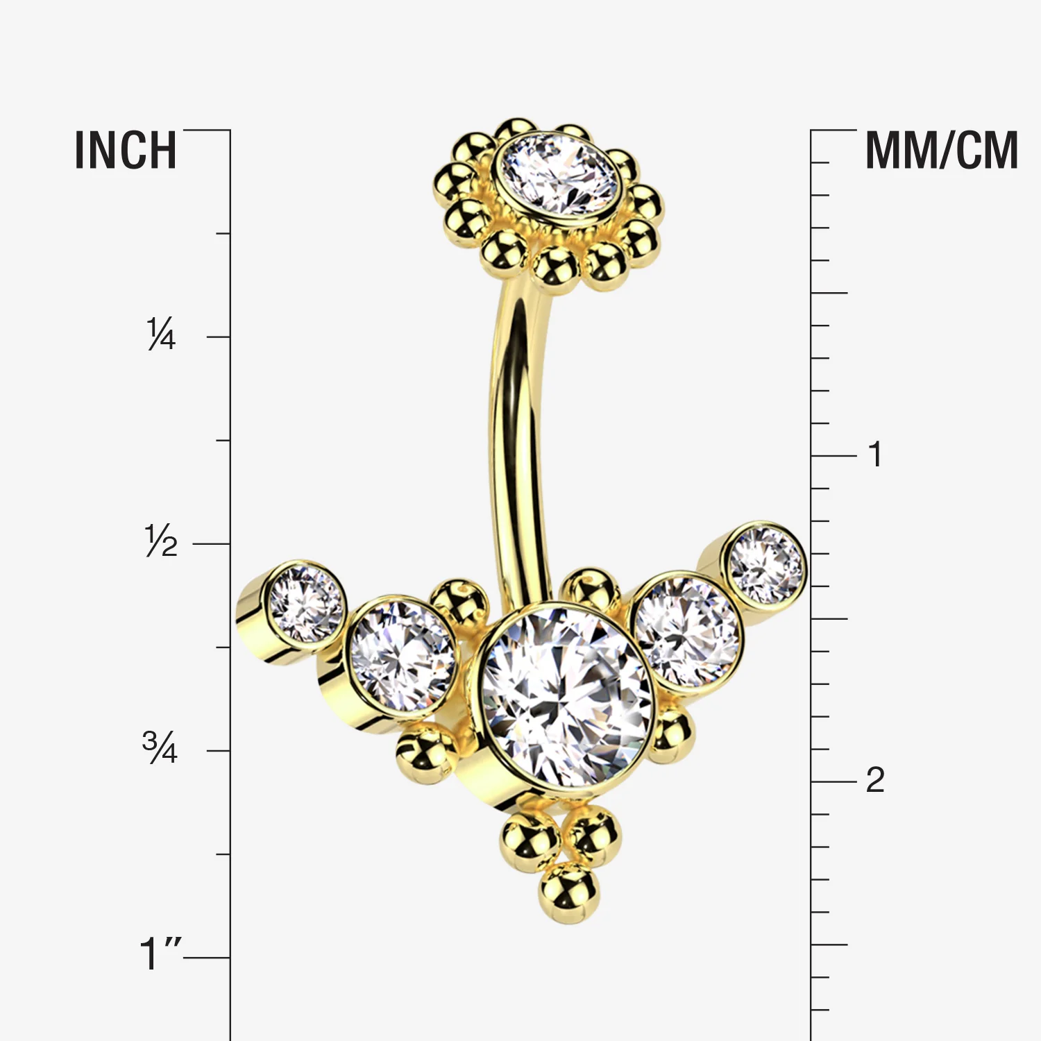 Golden Bali Beaded Flora Sparkle Internally Threaded Belly Button Ring - Image 2