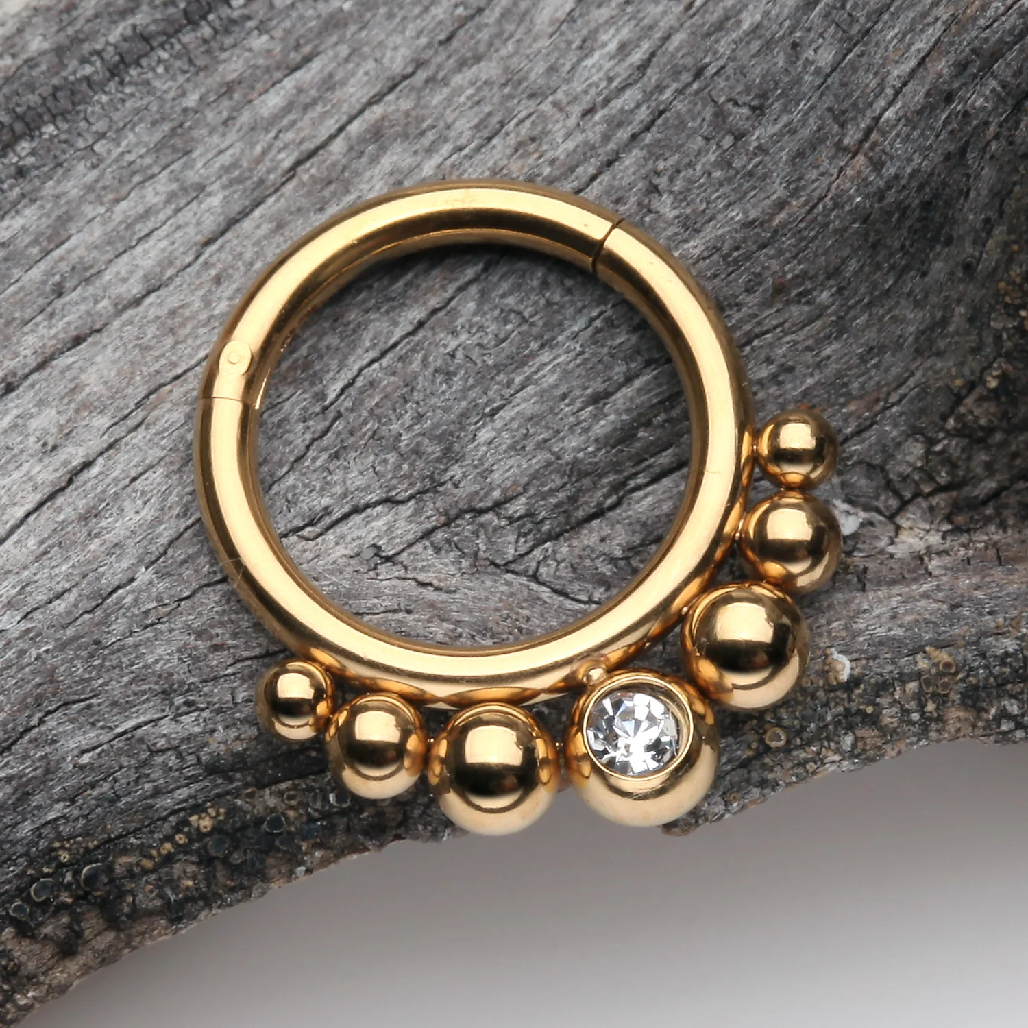 Golden Bali Beads Sparkle Gem Seamless Clicker Hoop Ring - Image 2