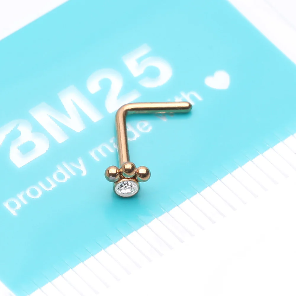 Golden Bali Beads Sparkle Steel L-Shaped Nose Ring - Image 4