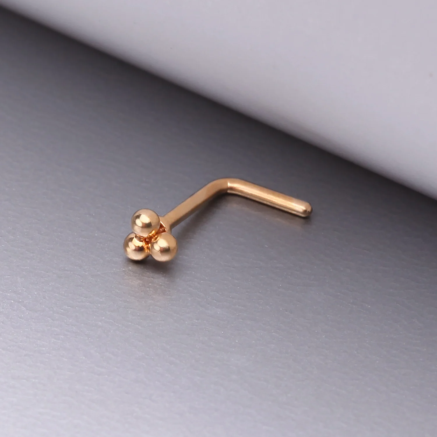 Golden Bali Beads Trinity Steel L-Shaped Nose Ring - Image 2