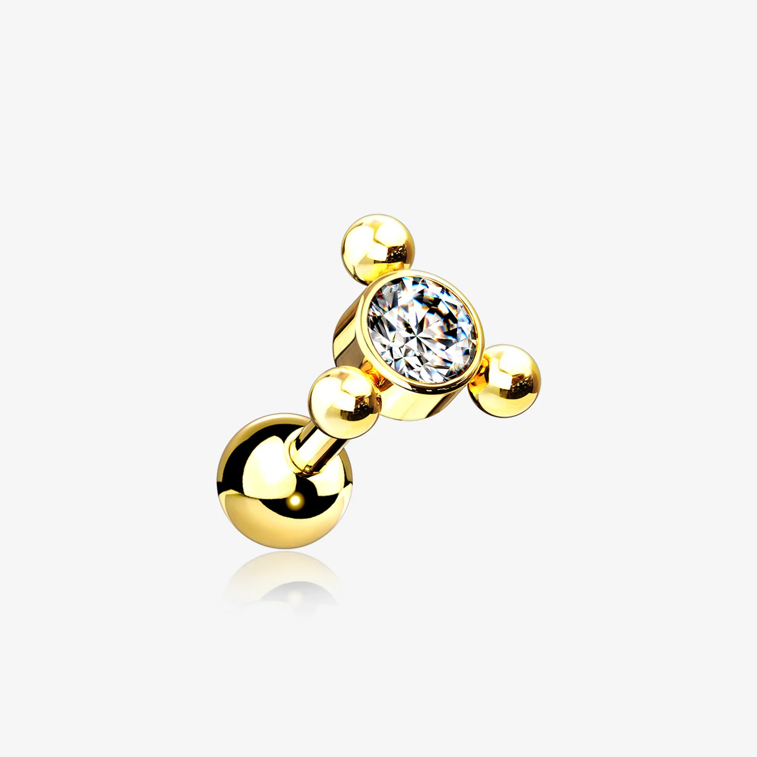 Golden Bali Beads Trio Sparkle Cartilage Tragus Barbell Earring