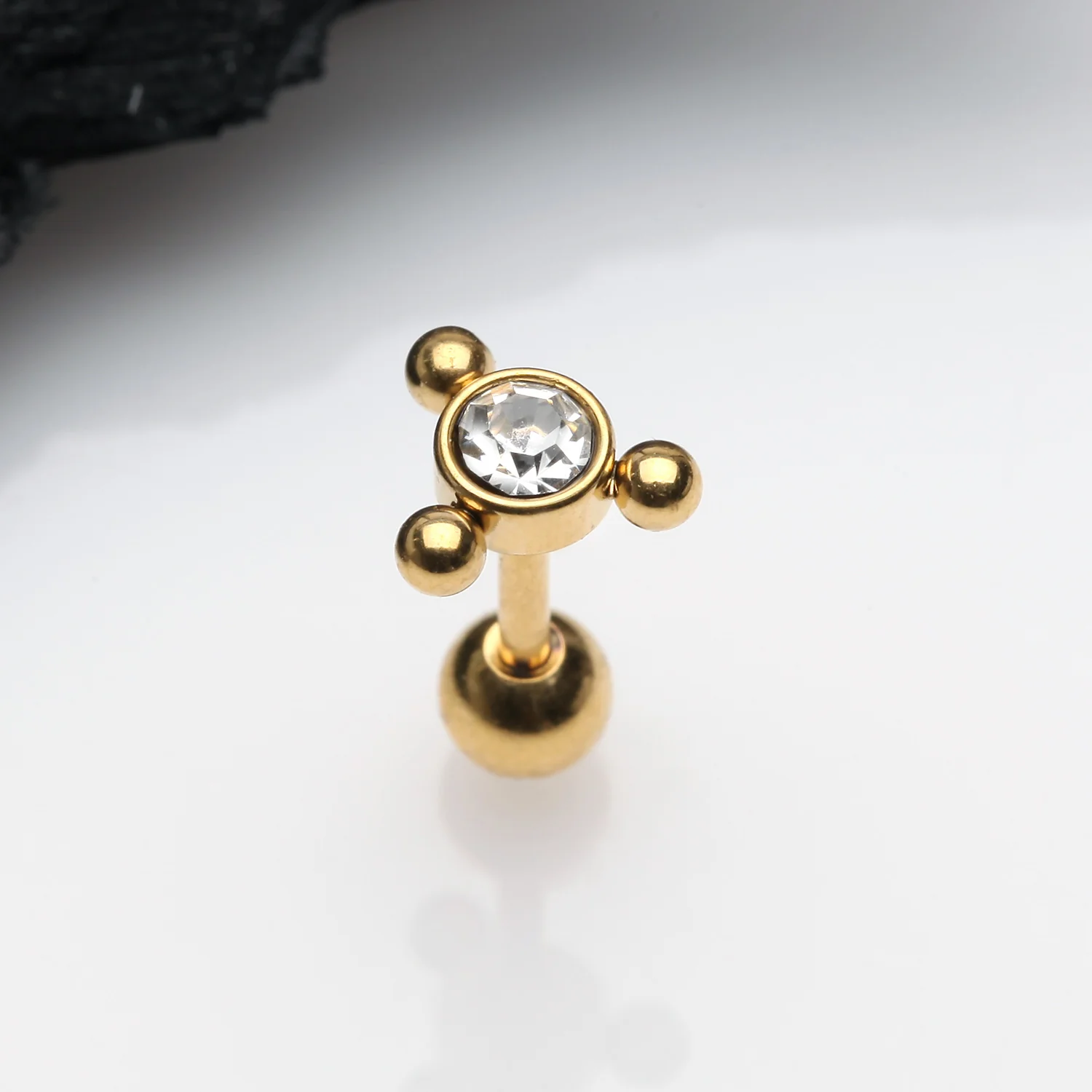 Golden Bali Beads Trio Sparkle Cartilage Tragus Barbell Earring - Image 2