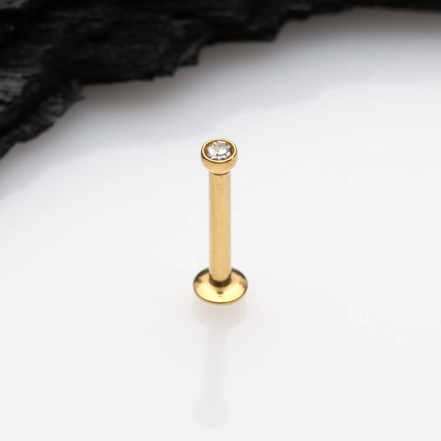 Golden Basic Gem Ball Top Threadless Push-In Steel Labret - Image 2