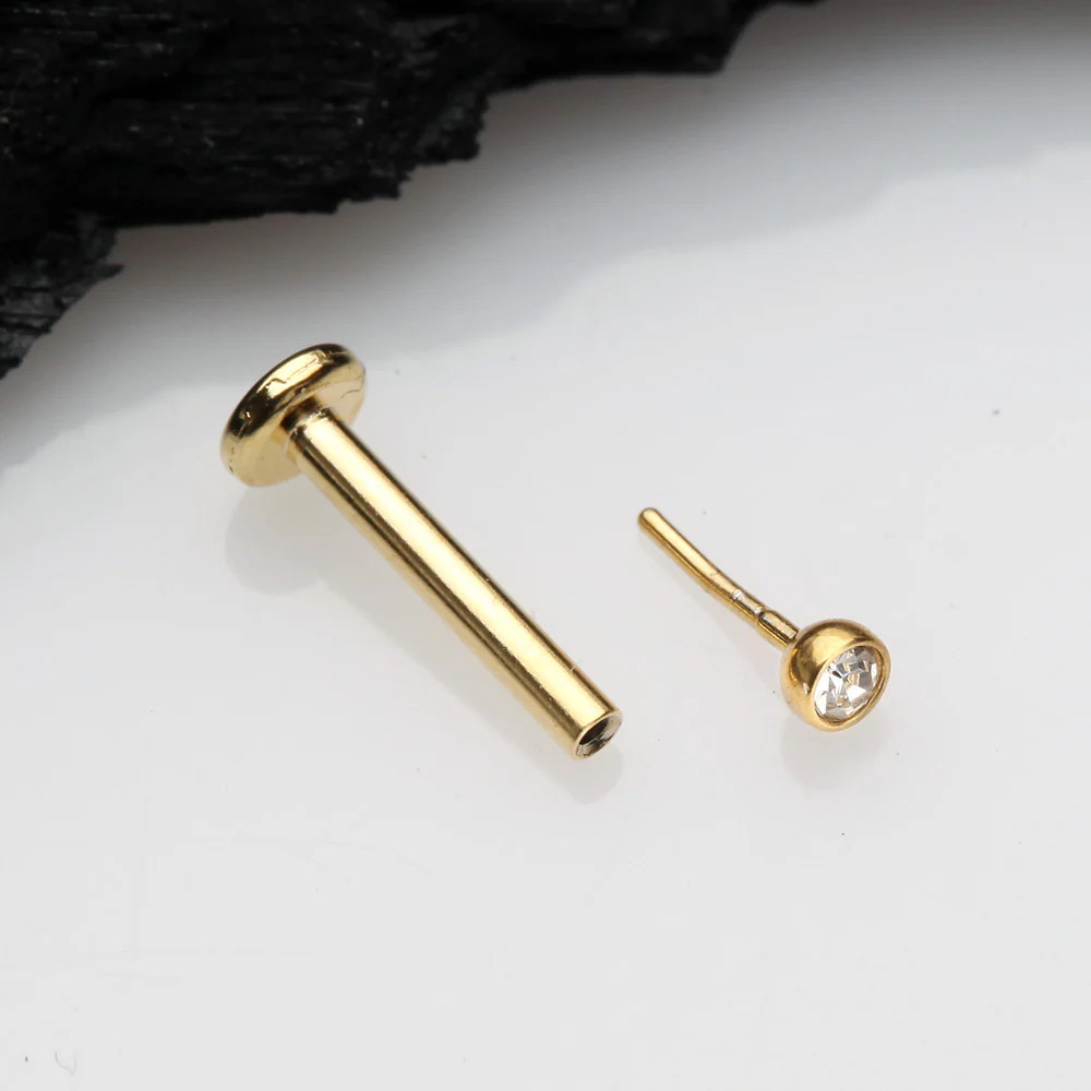 Golden Basic Gem Ball Top Threadless Push-In Steel Labret - Image 3