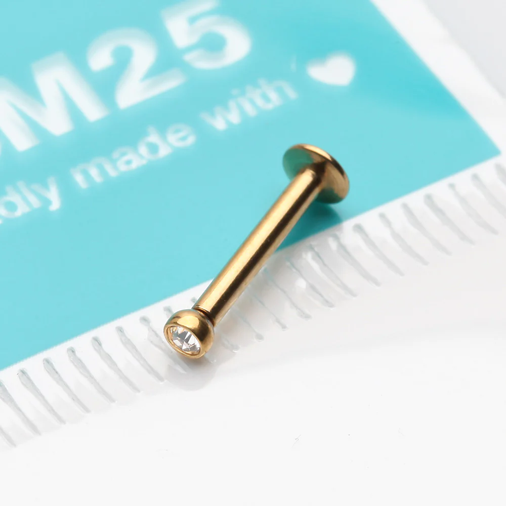 Golden Basic Gem Ball Top Threadless Push-In Steel Labret - Image 4