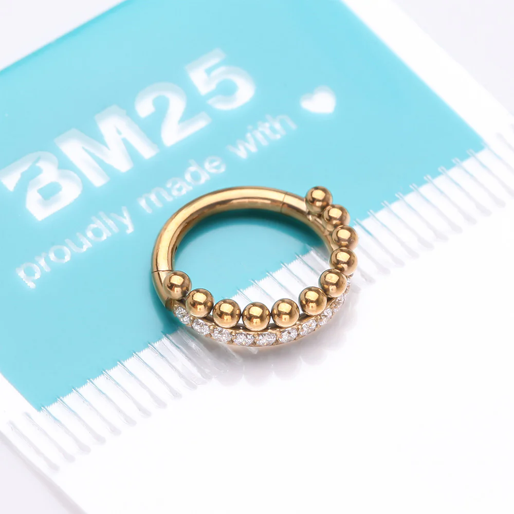 Golden Beaded Layer Sparkle Elegance Steel Clicker Hoop Ring - Image 5