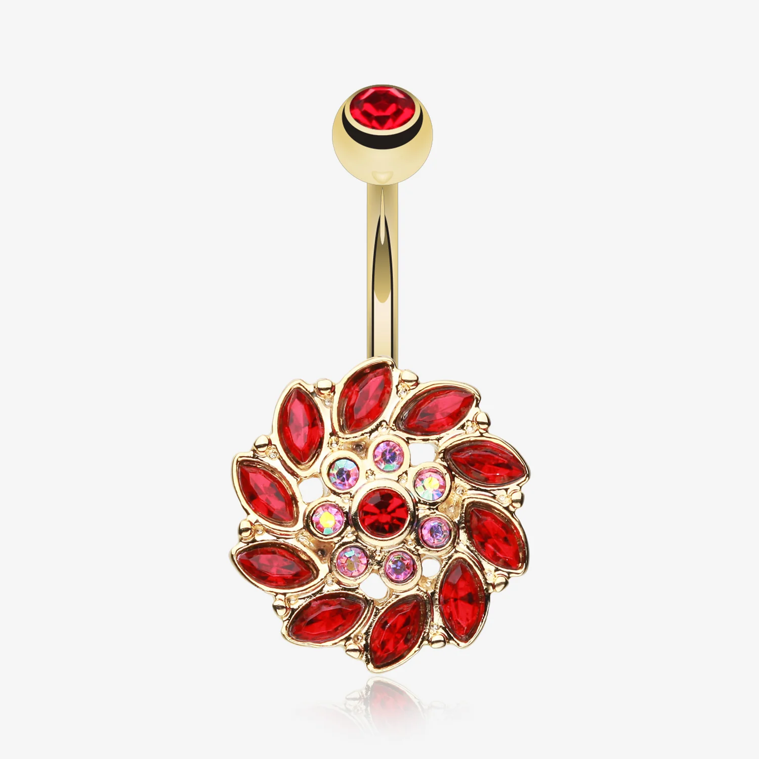 Golden Bera Sun Multi-Gem Belly Button Ring