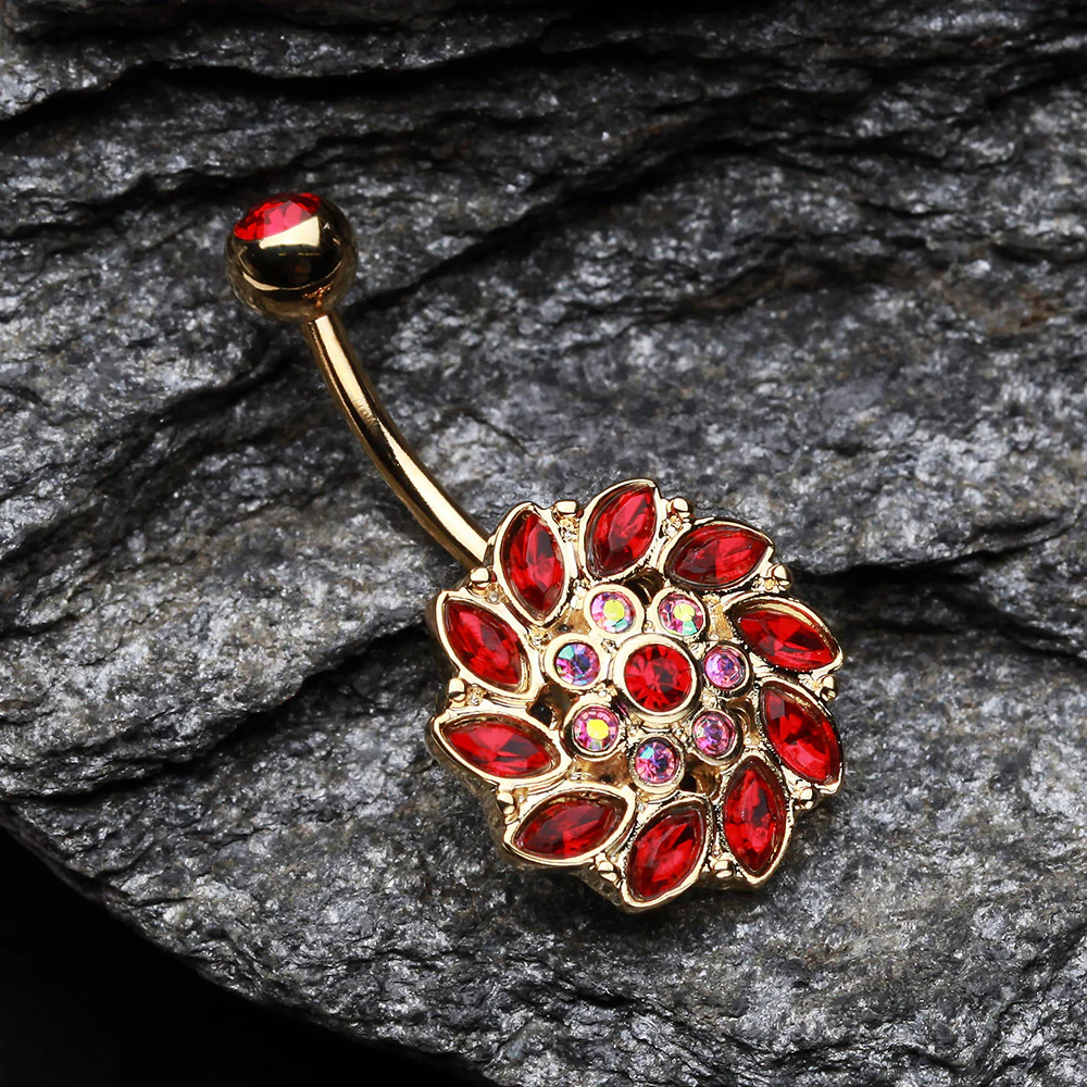 Golden Bera Sun Multi-Gem Belly Button Ring - Image 3