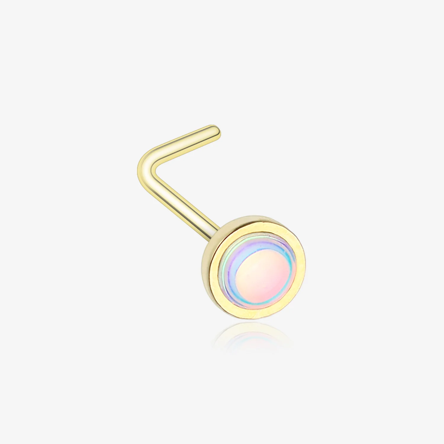 Golden Bezel Set Iridescent Revo Sparkle L-Shaped Nose Ring