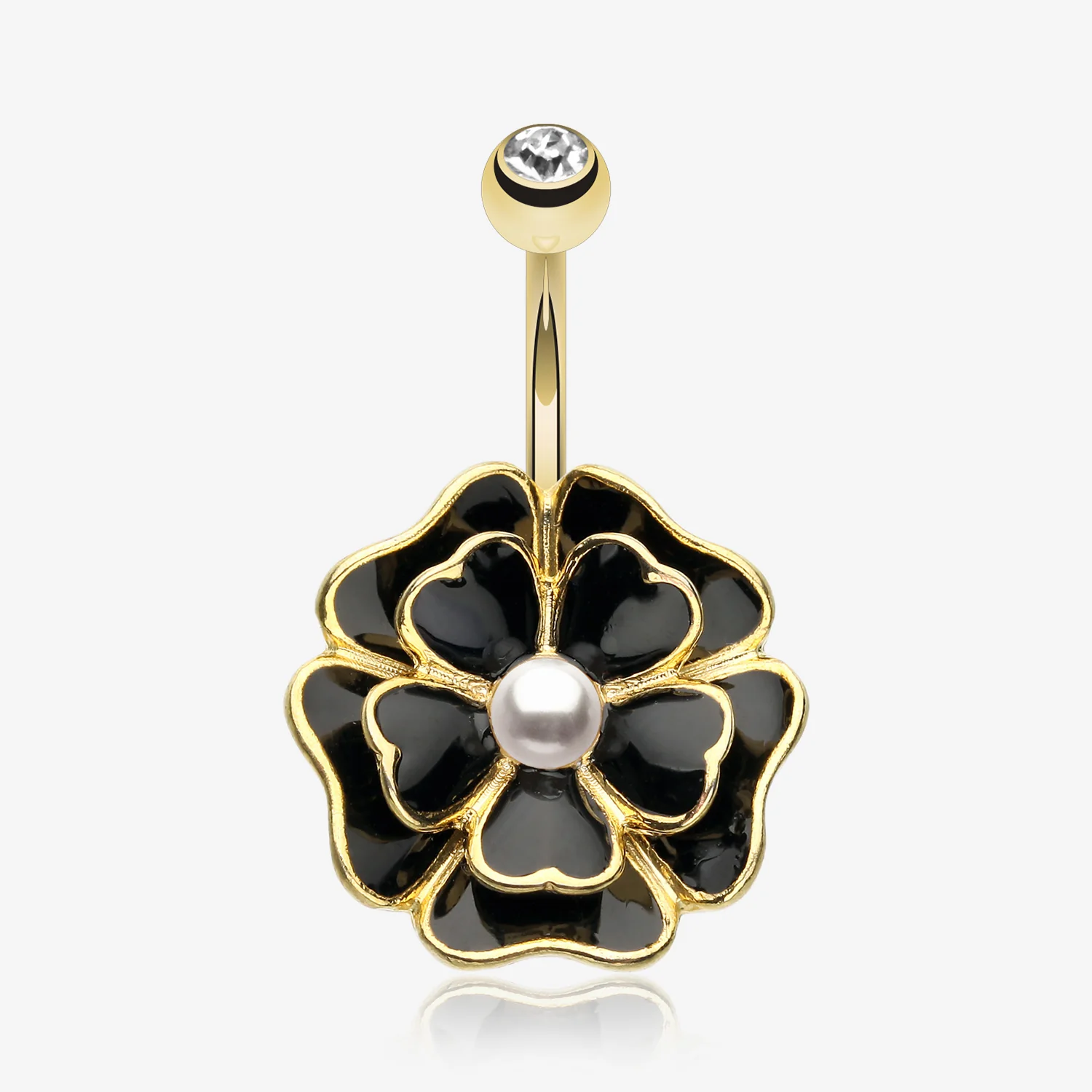 Golden Black Dahlia Flower Belly Button Ring