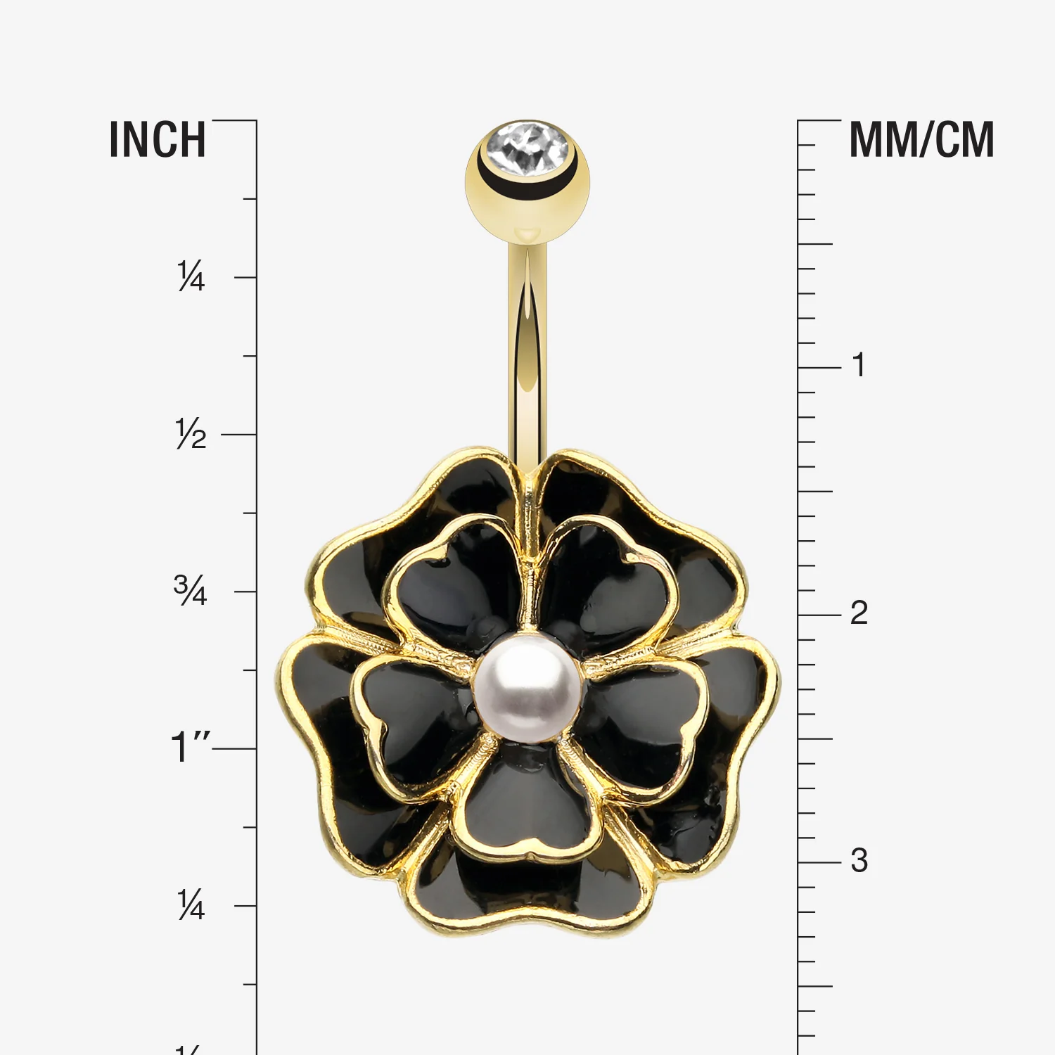 Golden Black Dahlia Flower Belly Button Ring - Image 2
