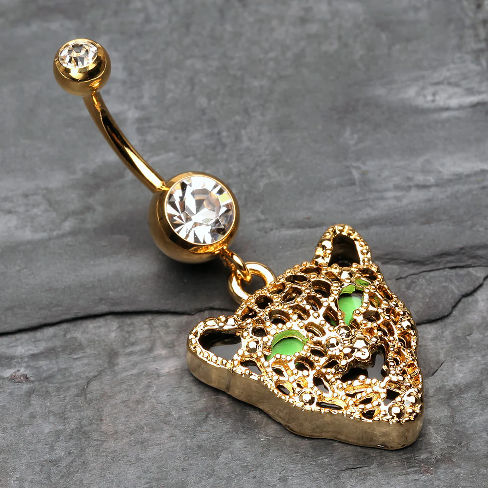 Golden Black Onyx Panther Belly Button Ring - Image 3