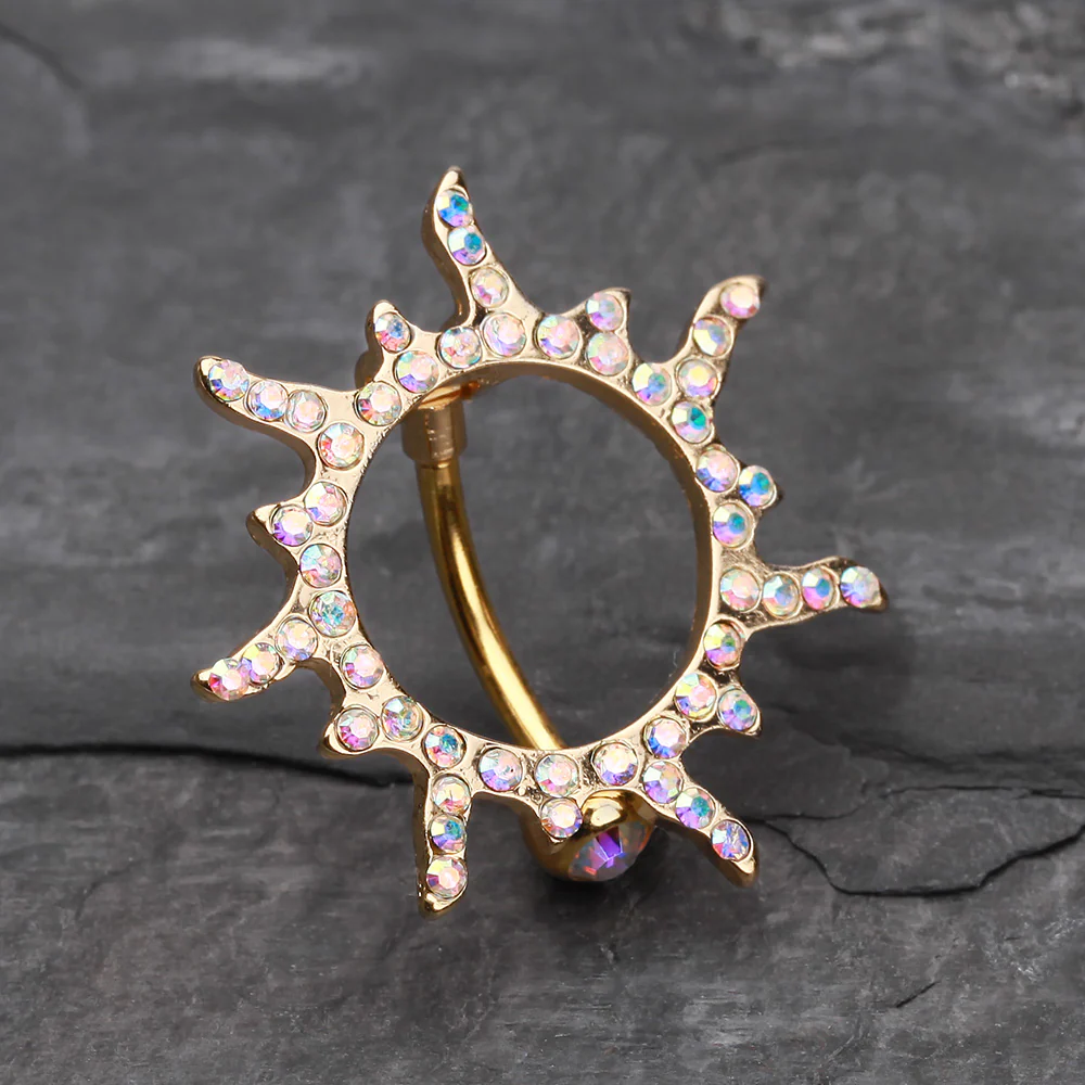 Golden Blazing Sun Eclipse Reverse Belly Button Ring - Image 3