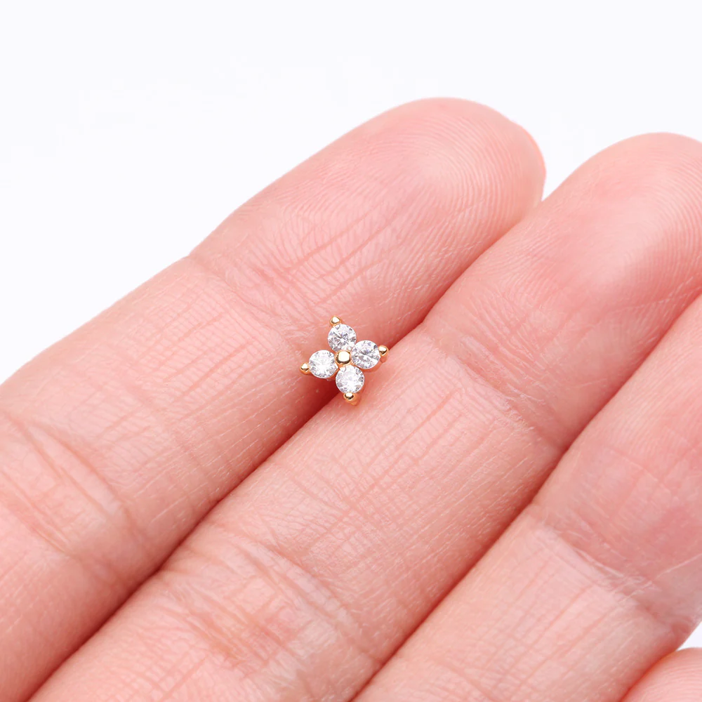Golden Blooming Sparkle Flower Multi-Gem Nose Stud Ring - Image 4