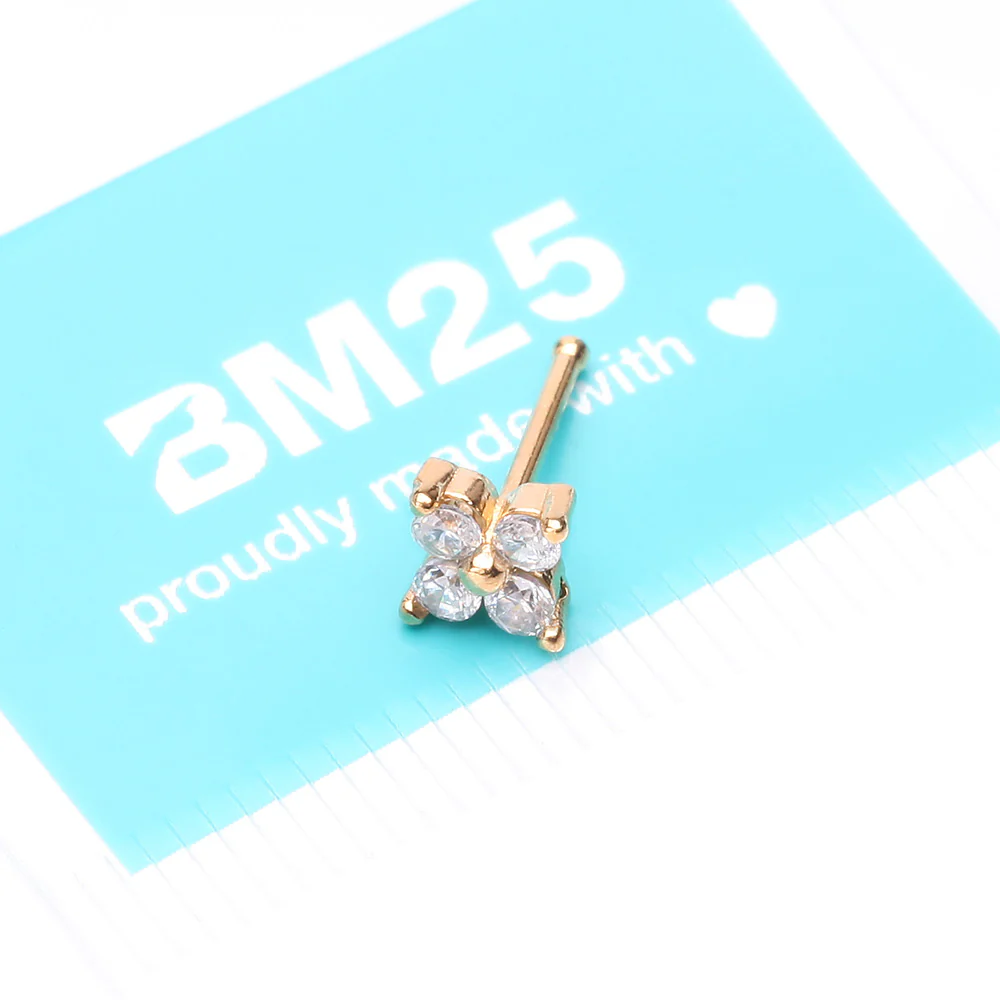 Golden Blooming Sparkle Flower Multi-Gem Nose Stud Ring - Image 5