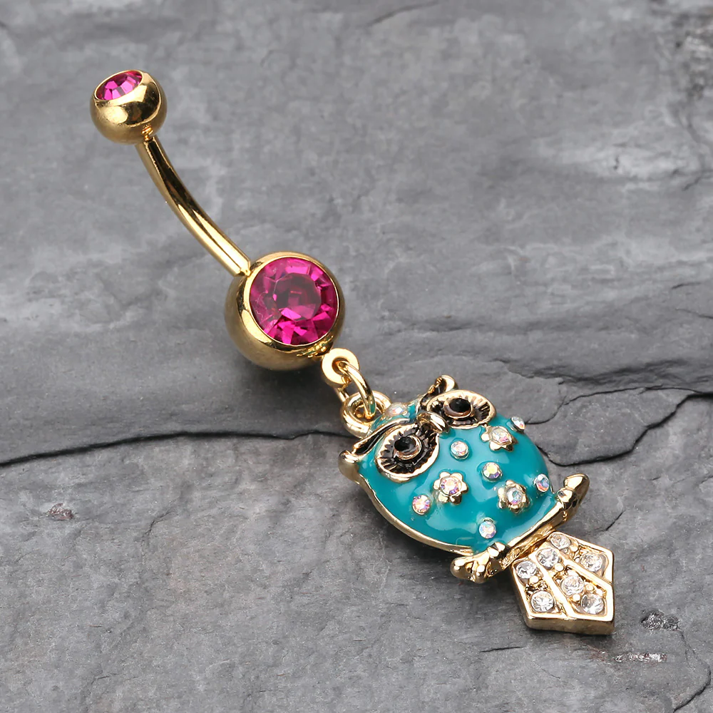Golden Blossom Owl Belly Button Ring - Image 3