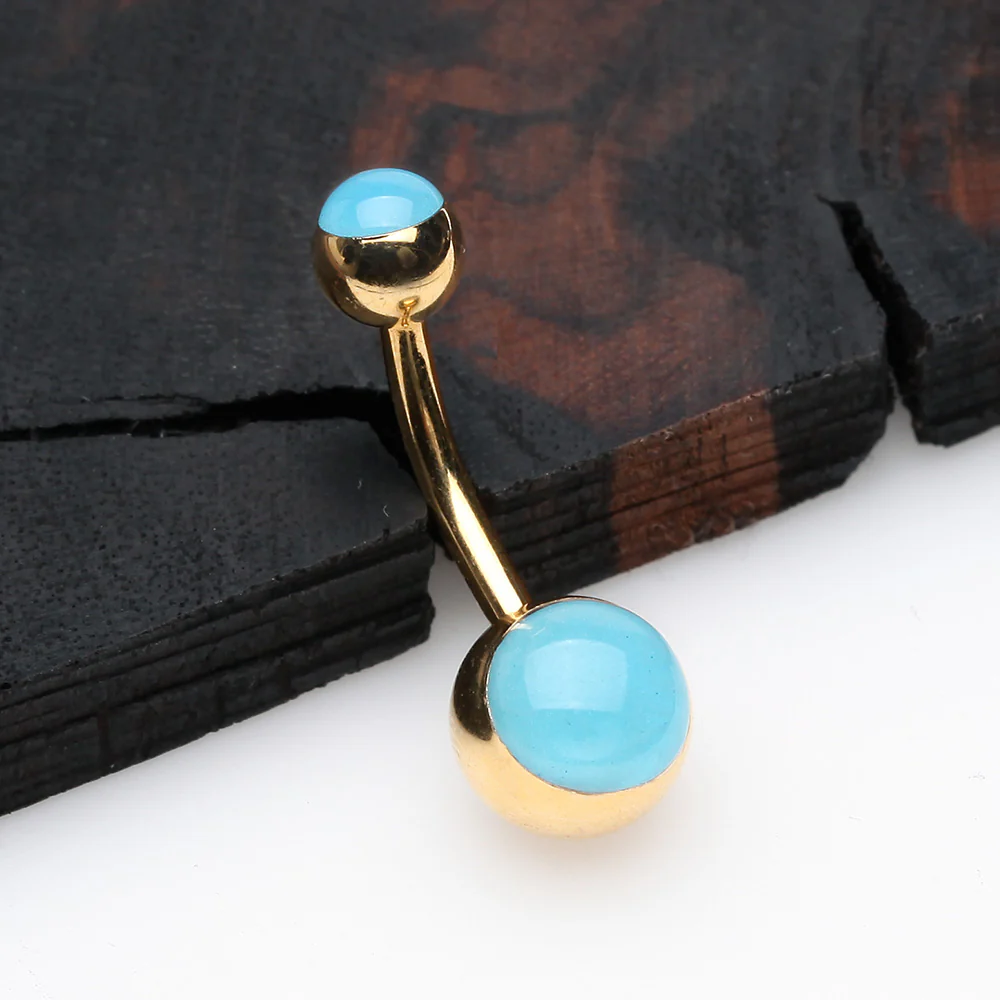 Golden Blue Glow in the Dark Steel Belly Button Ring - Image 3