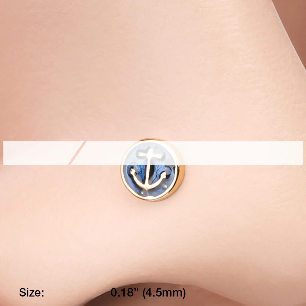 Golden Blue Sailor Anchor Nose Stud Ring - Image 3
