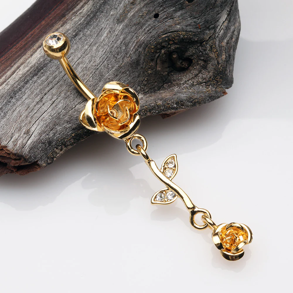 Golden Bright Metal Rose Belly Button Ring - Image 3