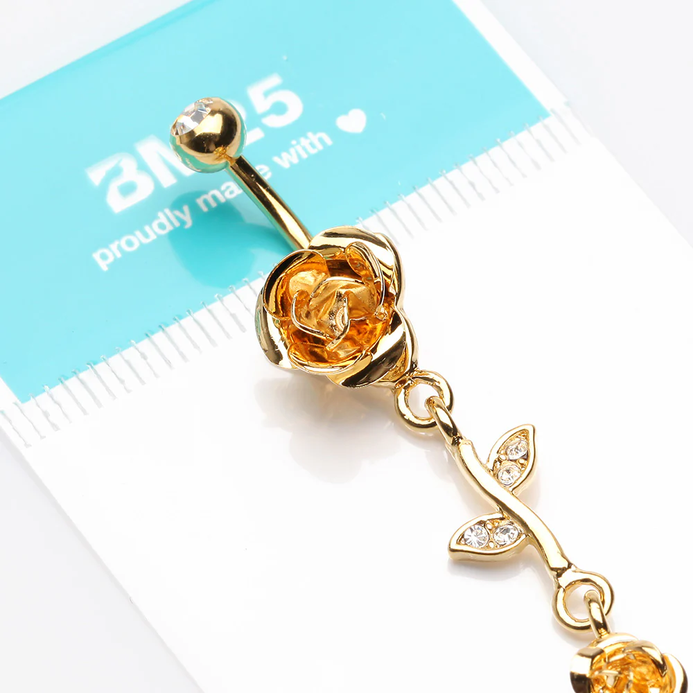 Golden Bright Metal Rose Belly Button Ring - Image 4