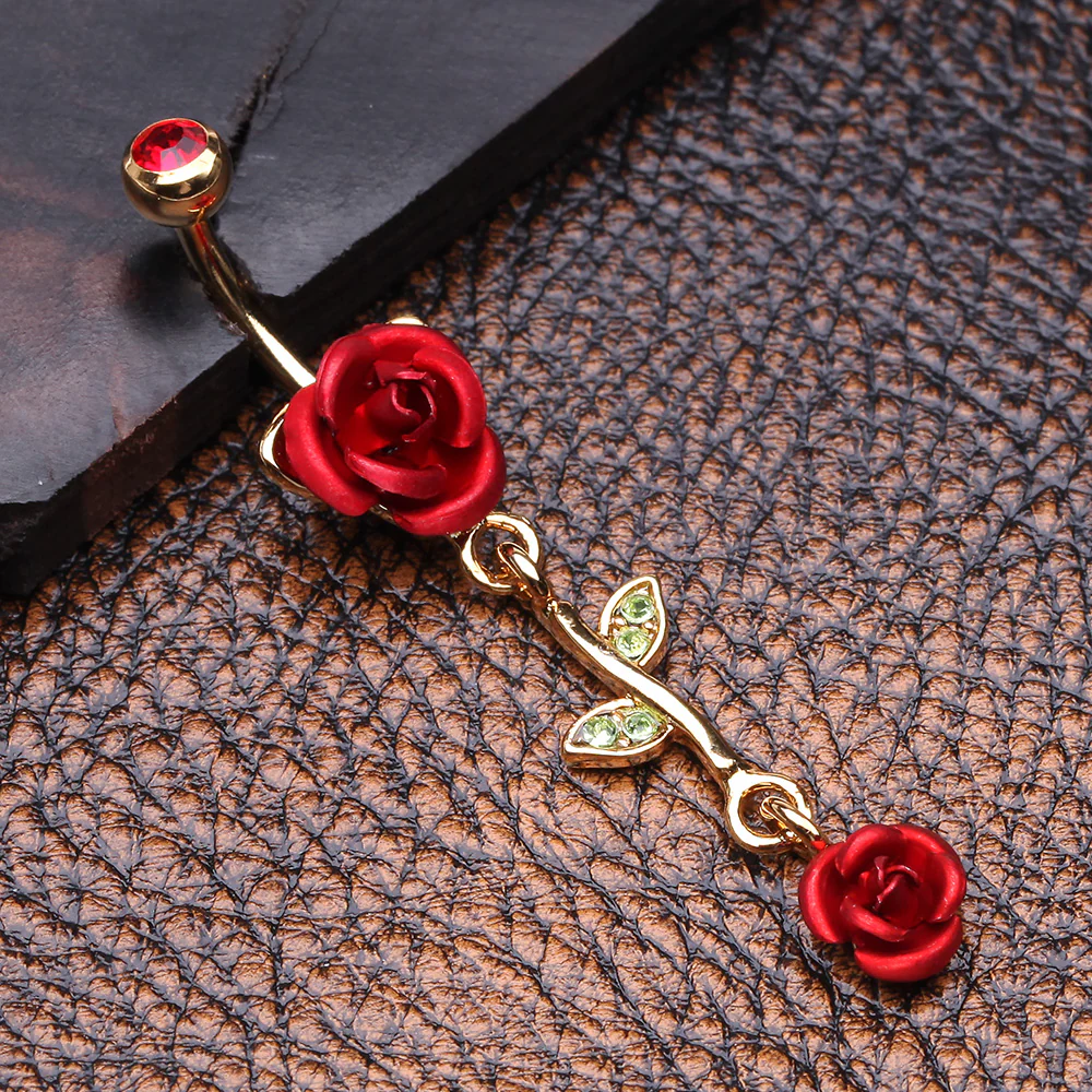 Golden Bright Metal Rose Belly Button Ring - Image 3