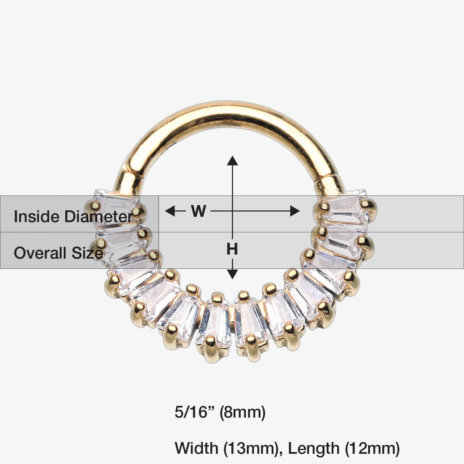 Golden Brilliant Baguette Sparkles Array Seamless Clicker Hoop Ring - Image 2