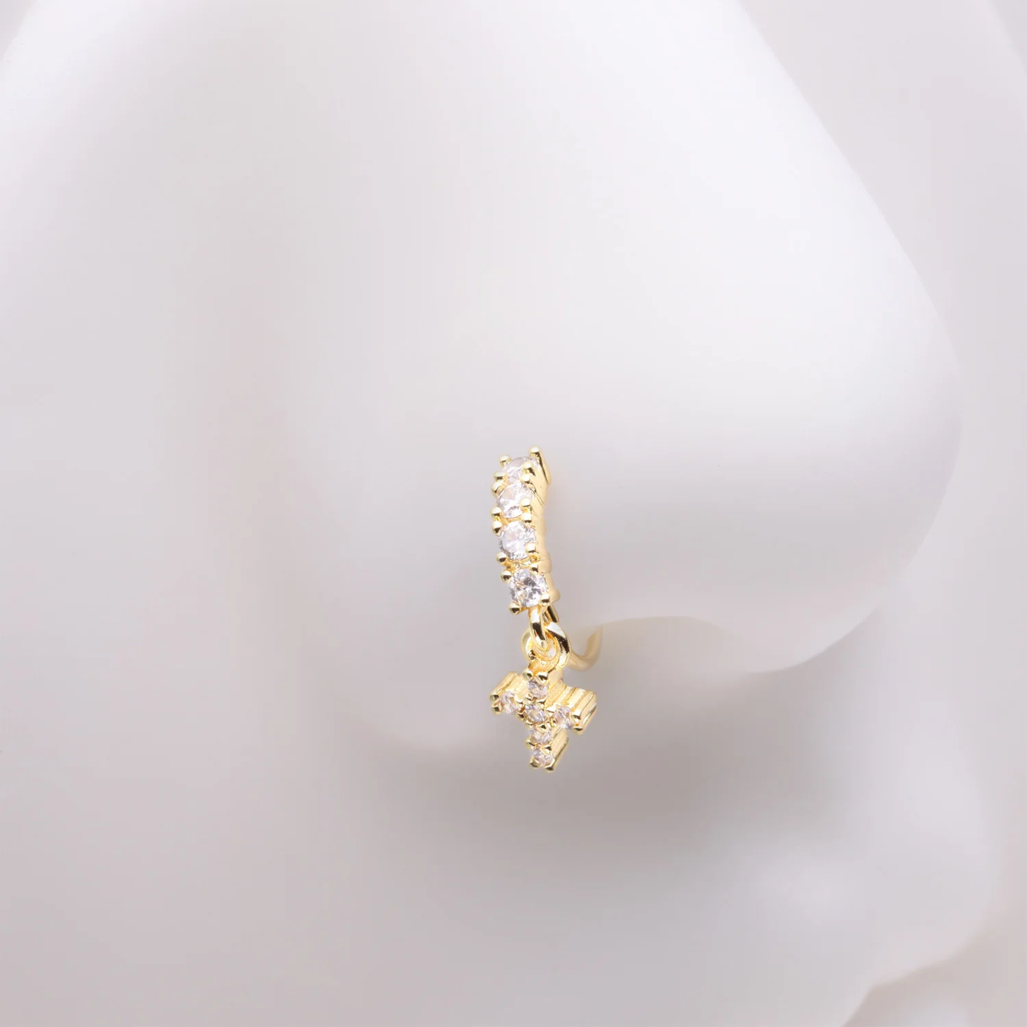 Golden Brilliant Cross Sparkle Dangle Multi-Gem Lined Bendable Hoop Ring - Image 2