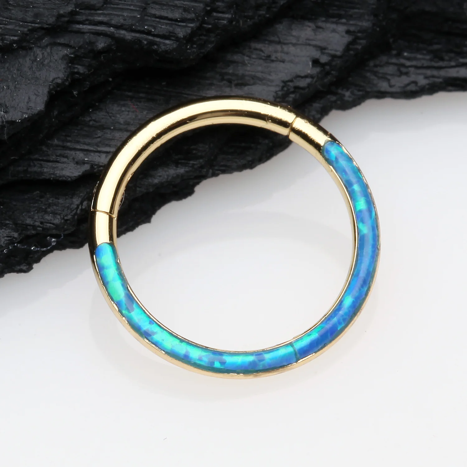 Golden Brilliant Fire Opal Lined Front Facing Seamless Clicker Hoop Ring - Image 2