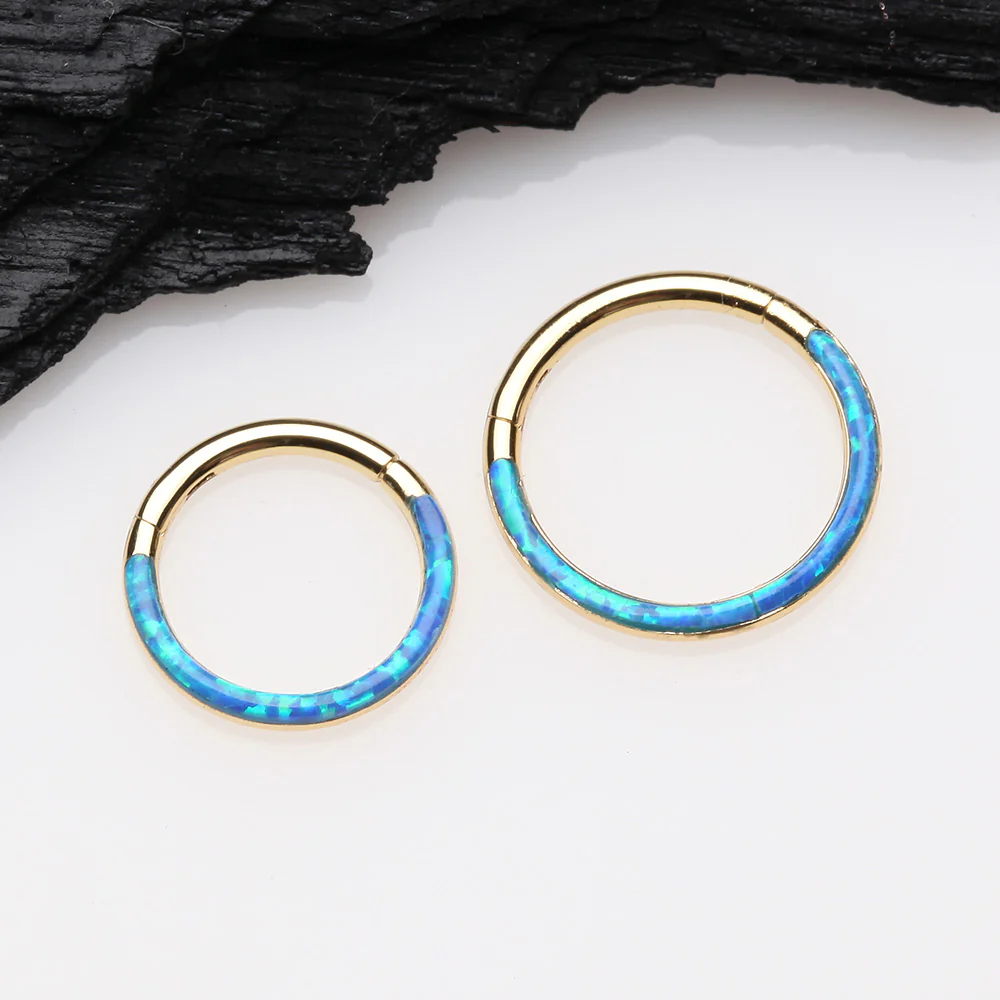 Golden Brilliant Fire Opal Lined Front Facing Seamless Clicker Hoop Ring - Image 3