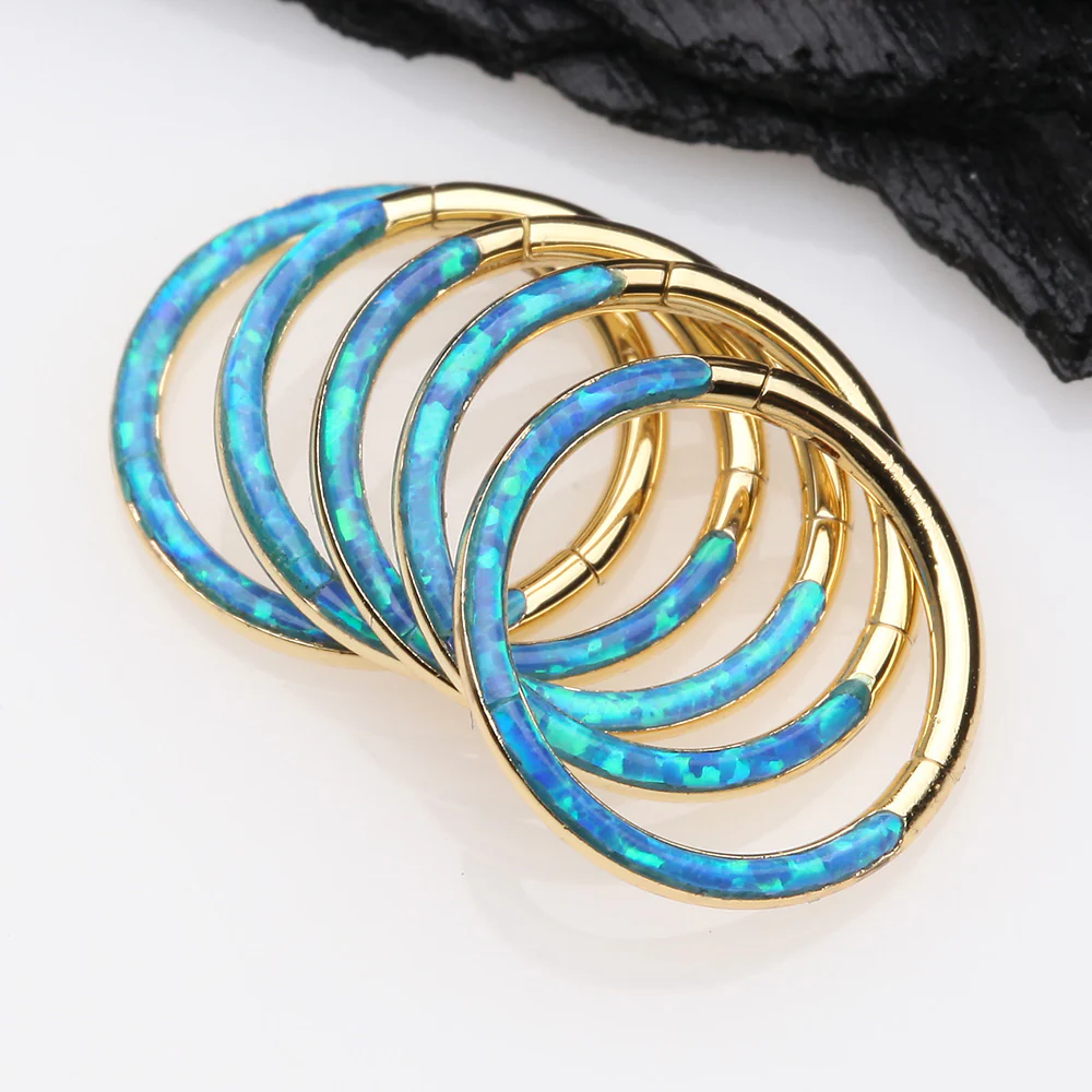 Golden Brilliant Fire Opal Lined Front Facing Seamless Clicker Hoop Ring - Image 4