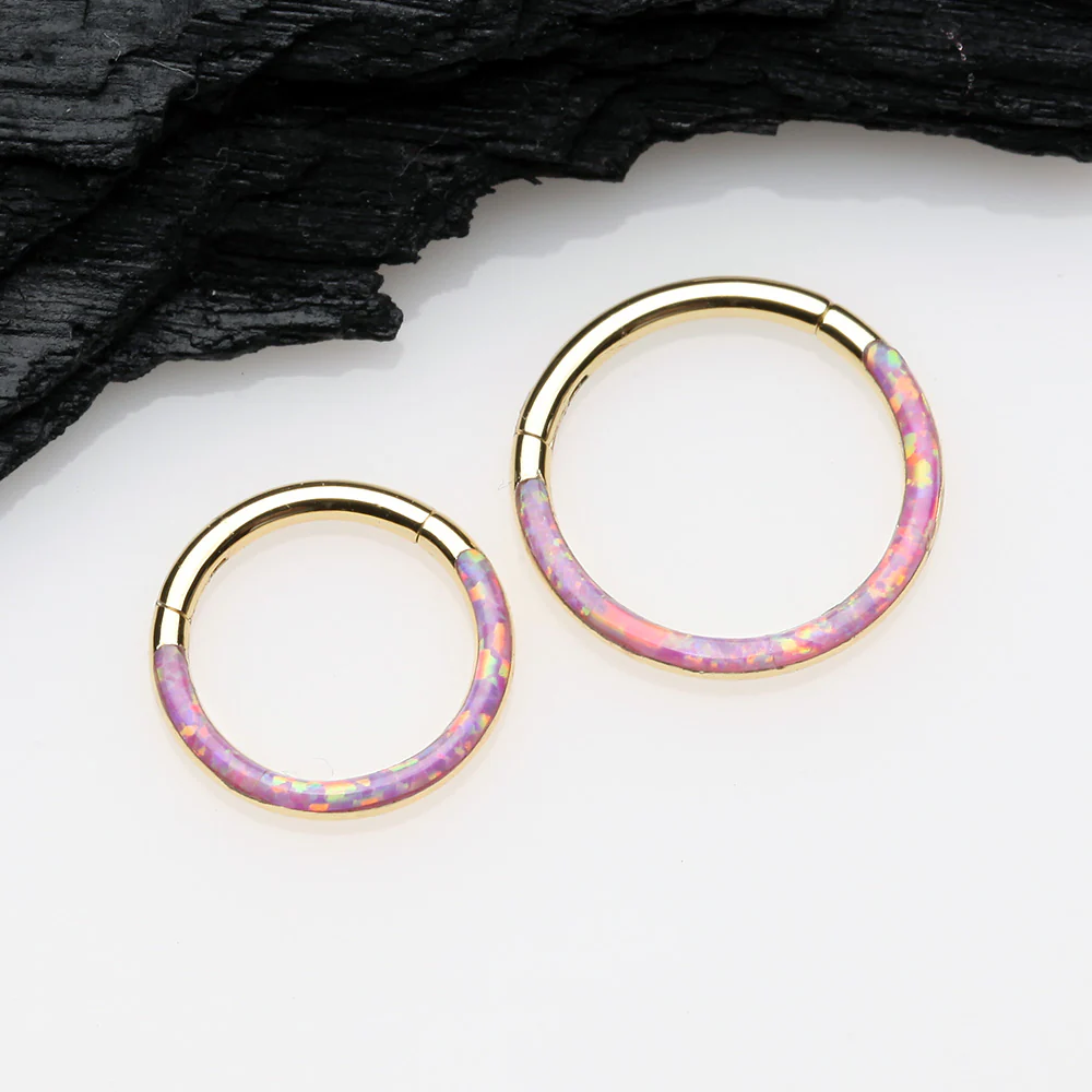Golden Brilliant Fire Opal Lined Front Facing Seamless Clicker Hoop Ring - Image 3
