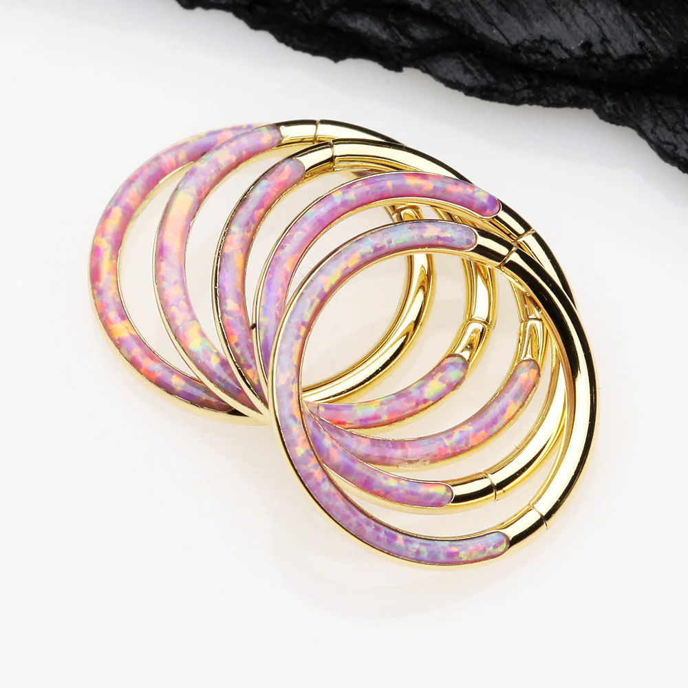 Golden Brilliant Fire Opal Lined Front Facing Seamless Clicker Hoop Ring - Image 4