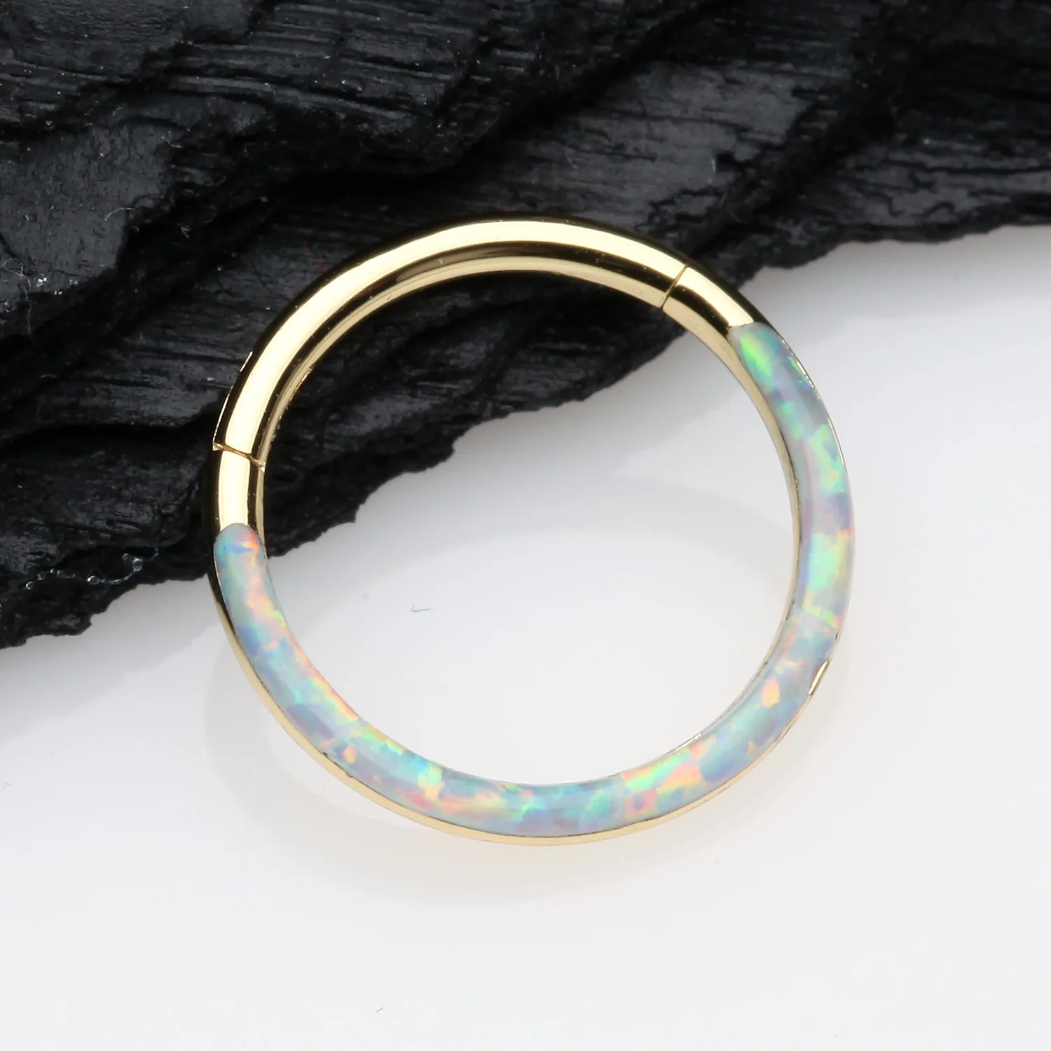 Golden Brilliant Fire Opal Lined Front Facing Seamless Clicker Hoop Ring - Image 2