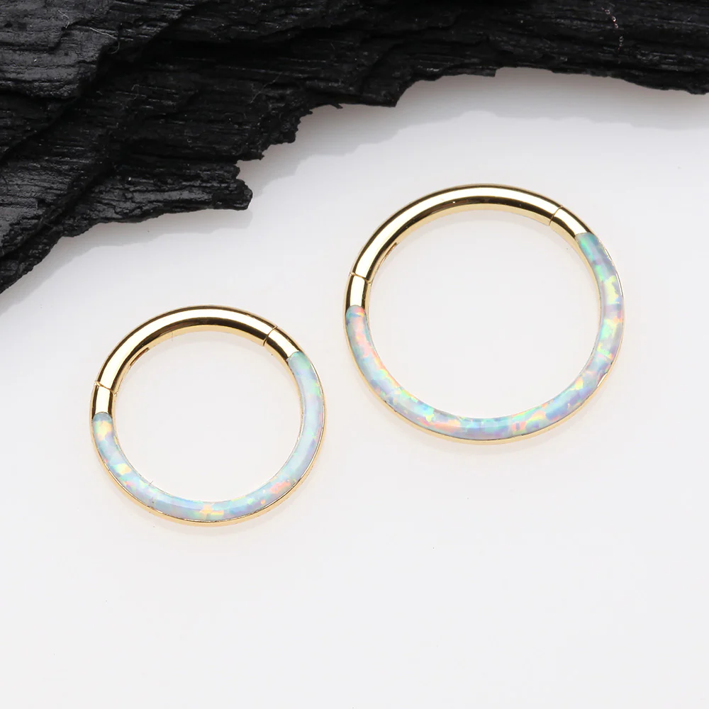 Golden Brilliant Fire Opal Lined Front Facing Seamless Clicker Hoop Ring - Image 3