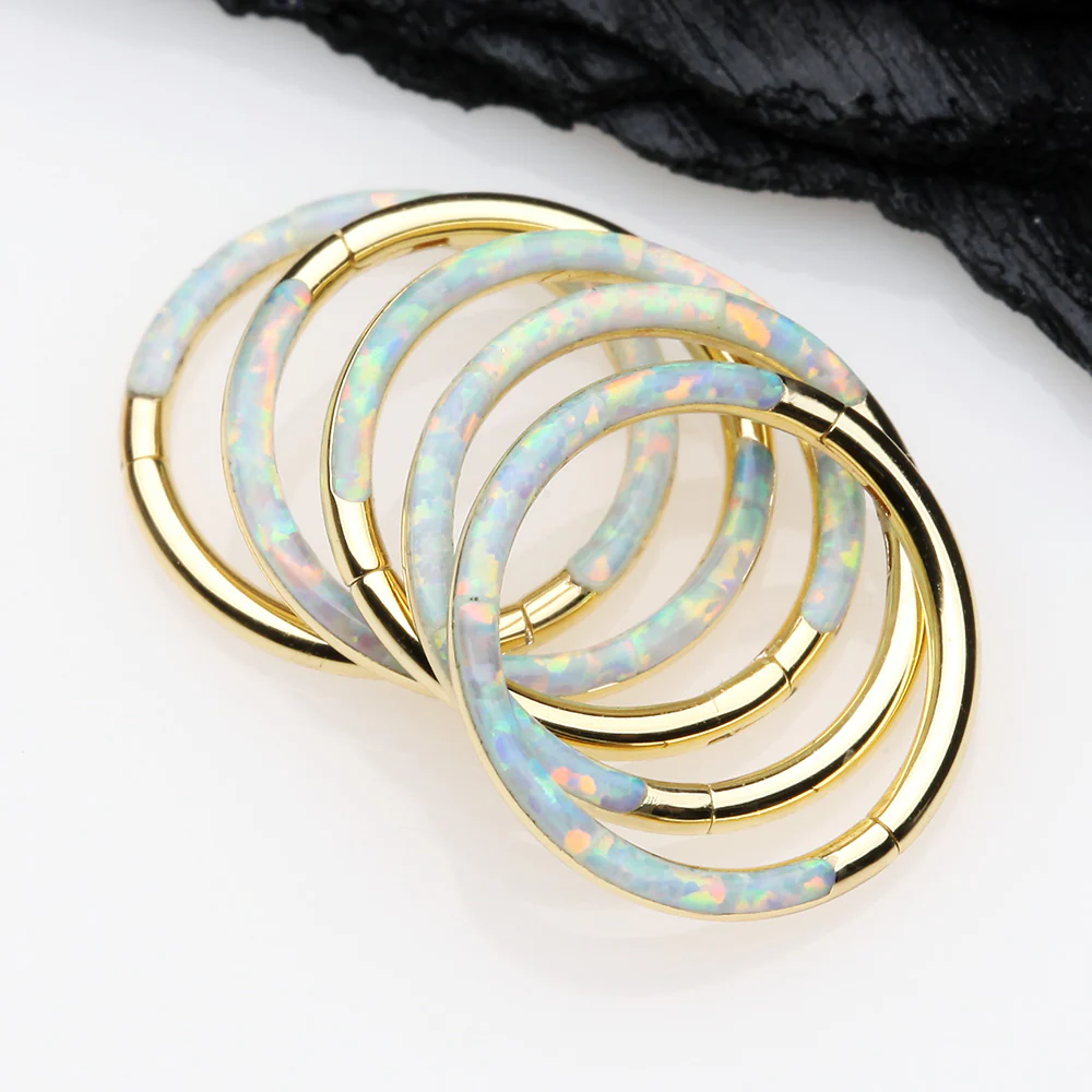 Golden Brilliant Fire Opal Lined Front Facing Seamless Clicker Hoop Ring - Image 4