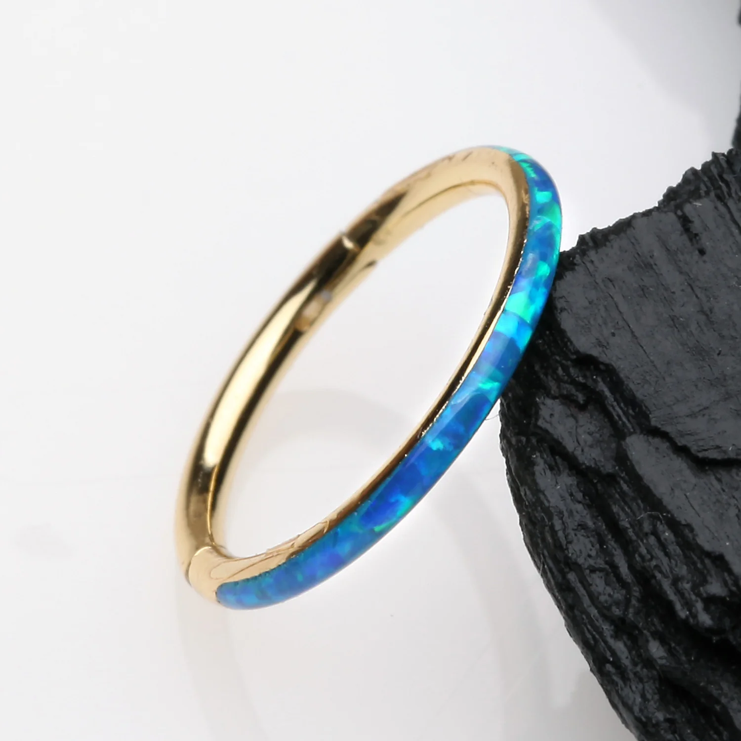 Golden Brilliant Fire Opal Lined Seamless Clicker Hoop Ring - Image 2