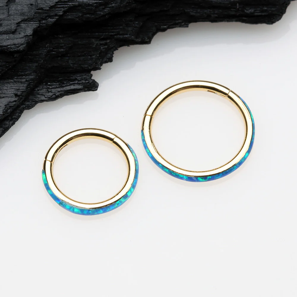 Golden Brilliant Fire Opal Lined Seamless Clicker Hoop Ring - Image 3