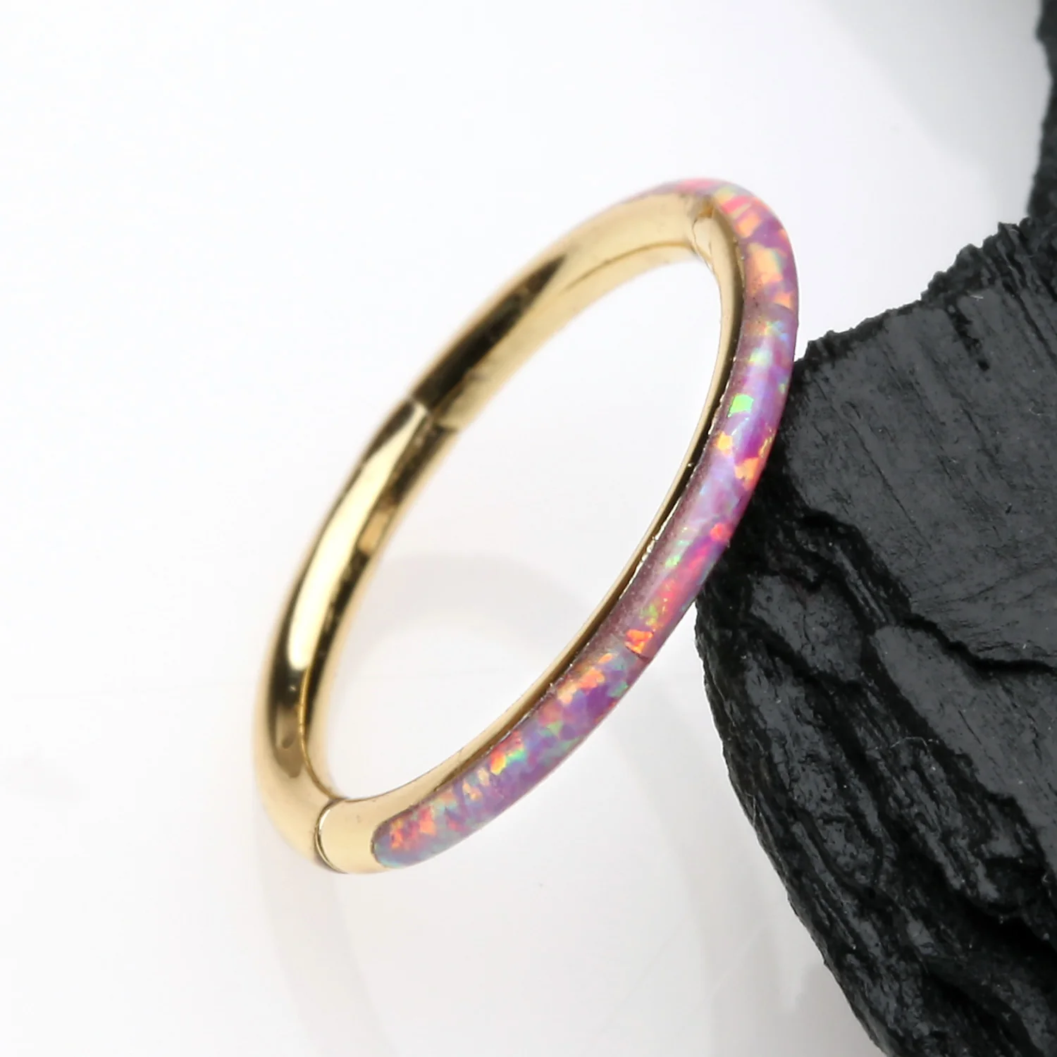 Golden Brilliant Fire Opal Lined Seamless Clicker Hoop Ring - Image 2