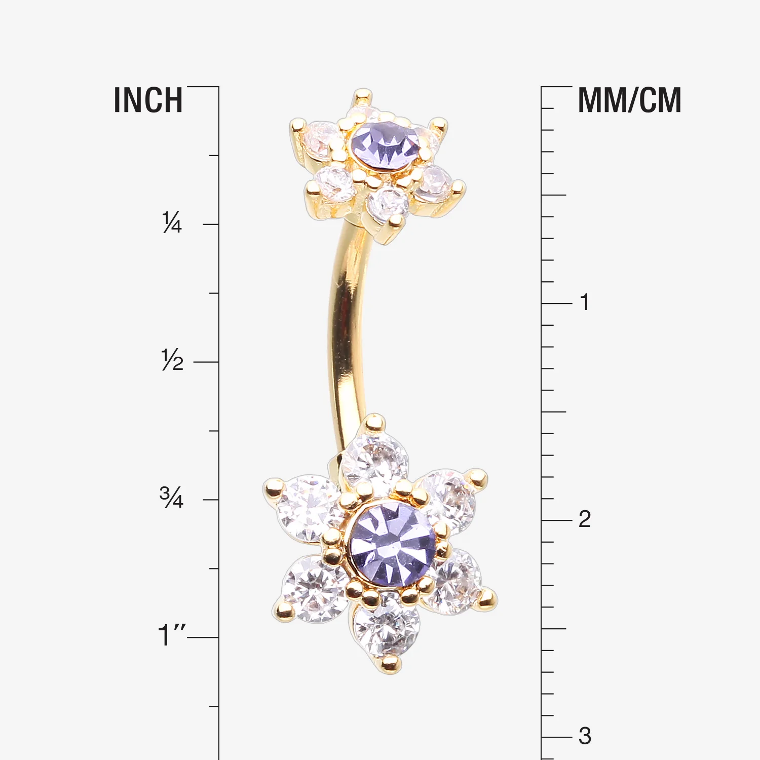 Golden Brilliant Flower Sparkle Belly Button Ring - Image 2