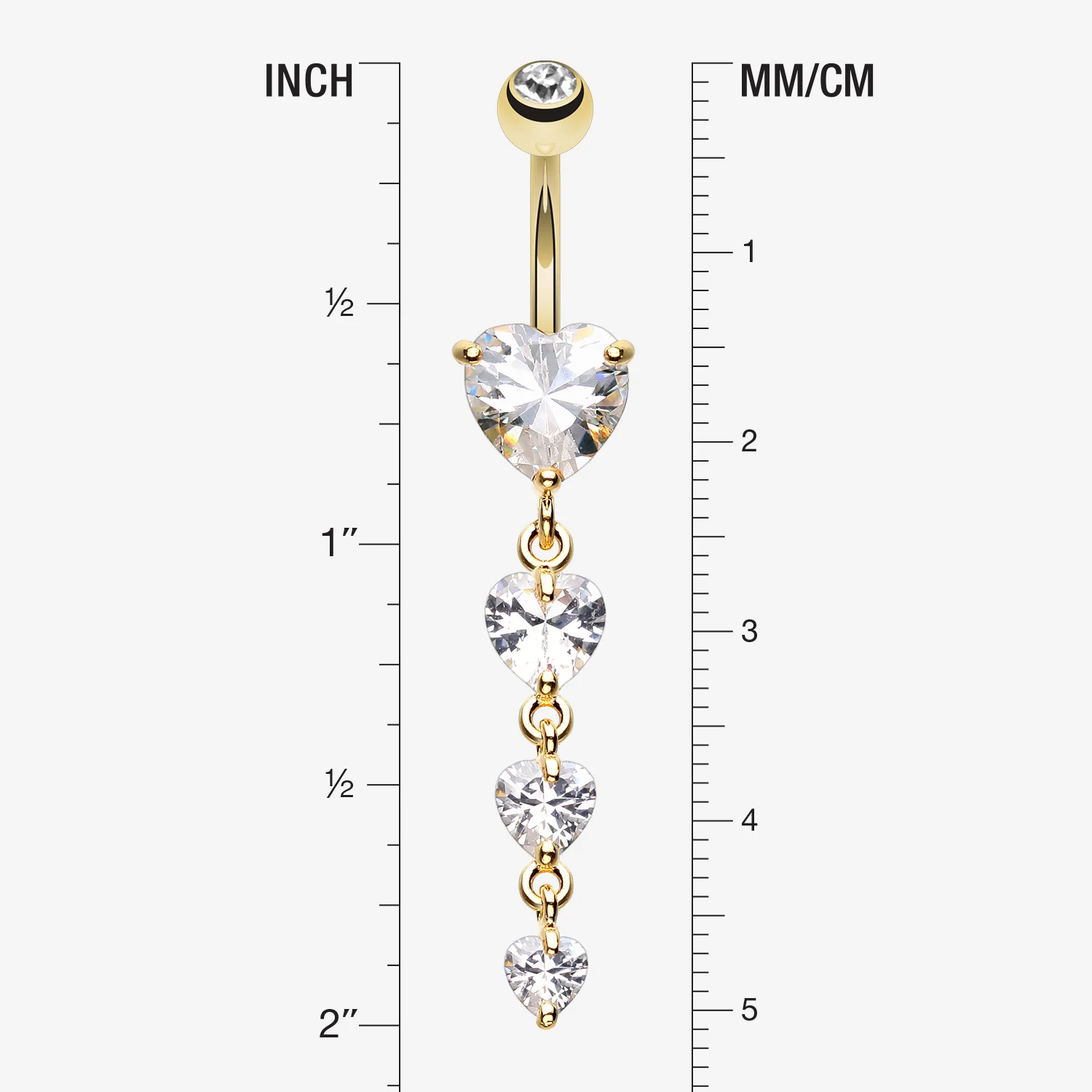 Golden Brilliant Heart Cascade Belly Button Ring - Image 2